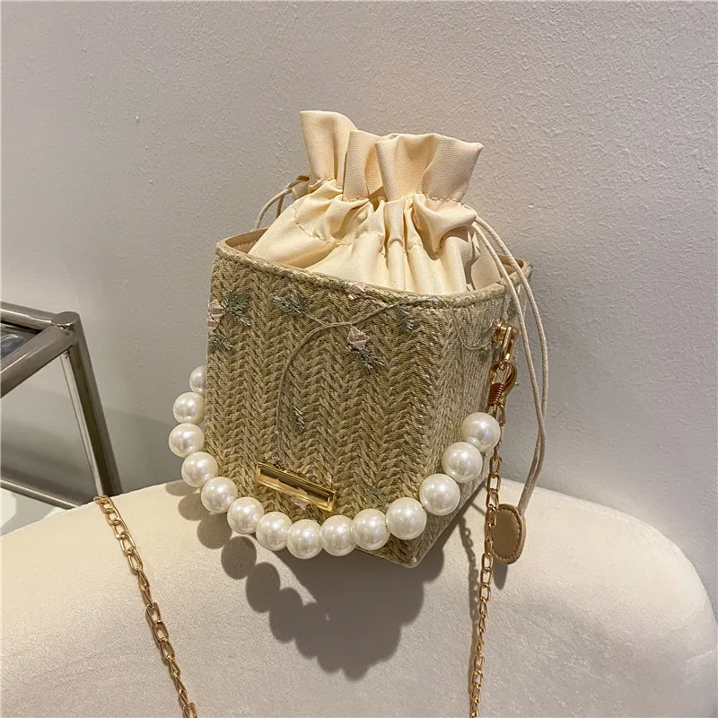 Straw Bags for Women 2022 Summer Hand-Woven Rattan Bag Handmade Woven Purse Beach Bag Bohemia Bali Pearl Handbag bolsos mimbre
