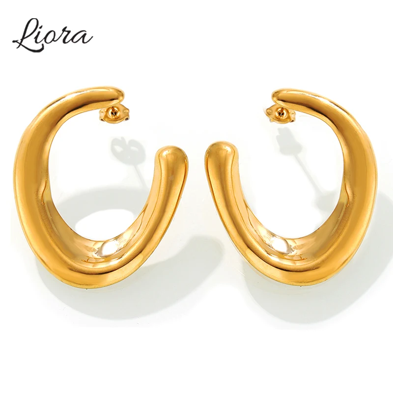 Liora классические большие висячие серьги из нержавеющей стали C-образной формы для