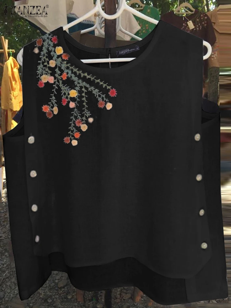 ZANZEA мешковатый жилет с праздничными пуговицами женские майки цветочным принтом