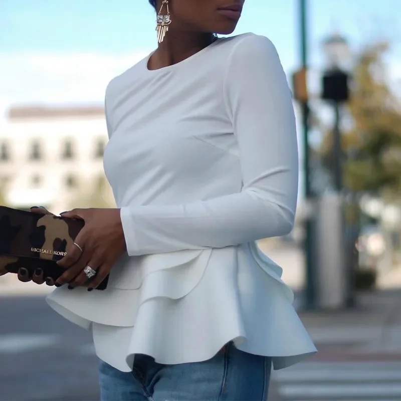 Женские топы черные красные повседневные осенне-зимние блузки с длинным рукавом