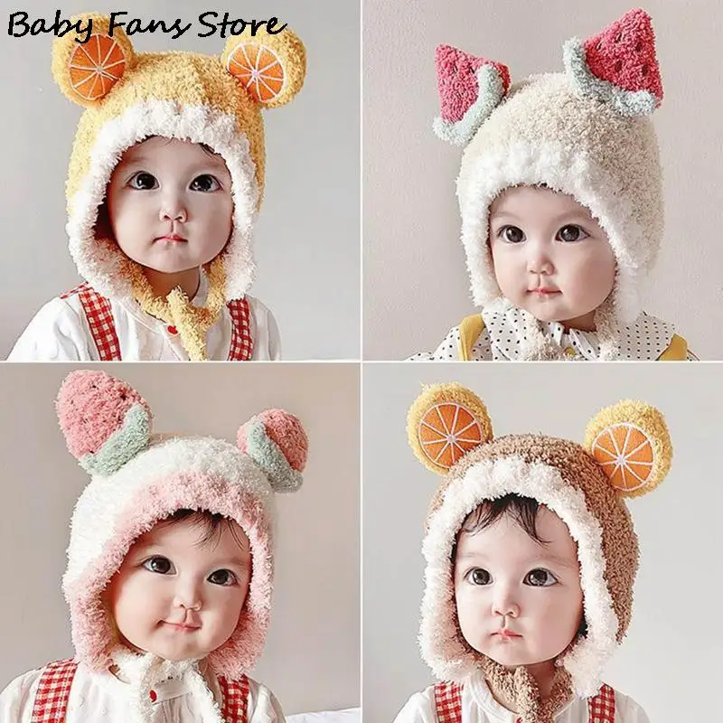 

Winter Baby Hats Lovely Fruit Headwear Keep Warm Kids Wool Beanies Hat Soft Plush Windproof Caps Boys Girls Beanie Bonnet Cap
