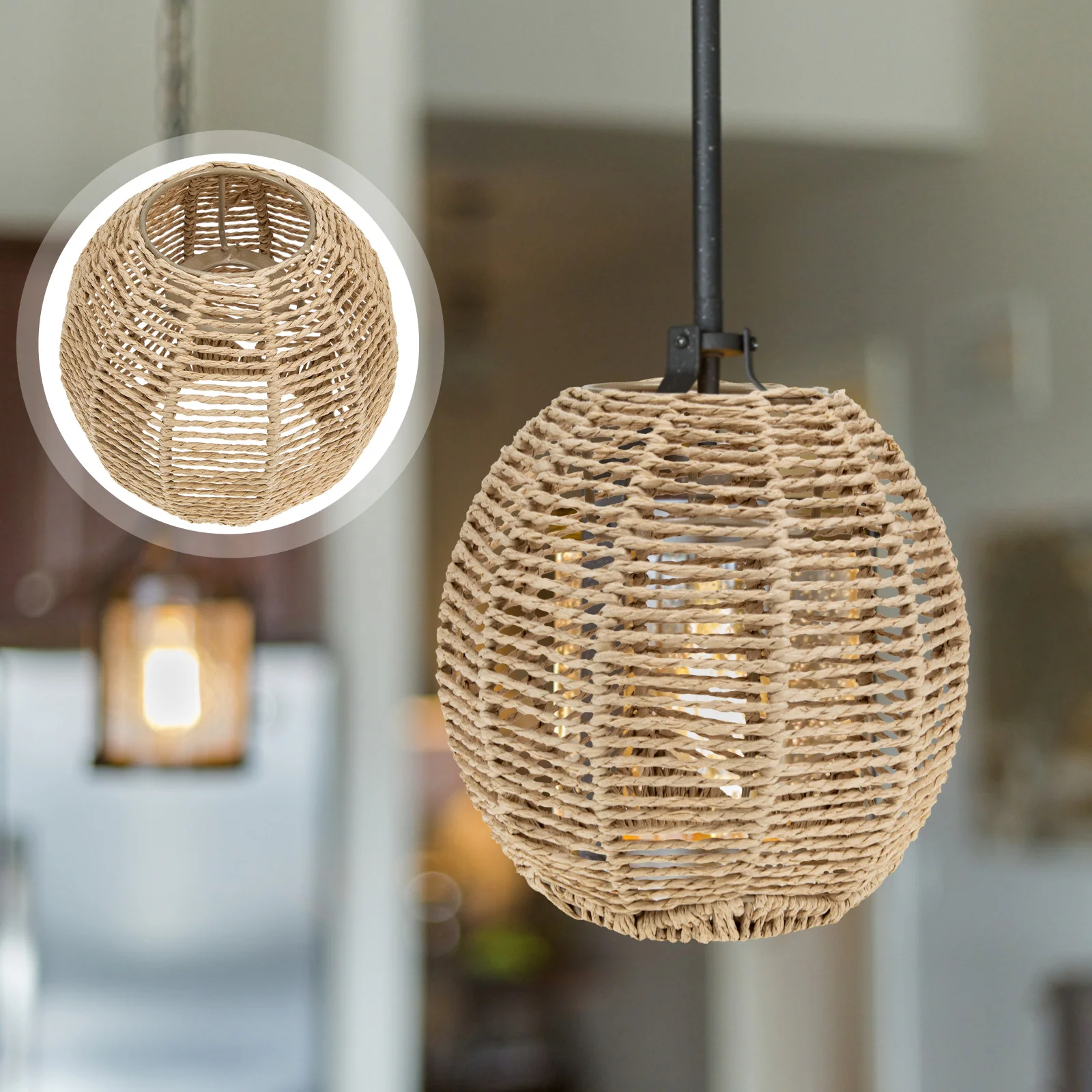 

2 Pcs Wall Lamp Retro Ceiling Light Rattan Basket Dome Imitation Rope Lampshade