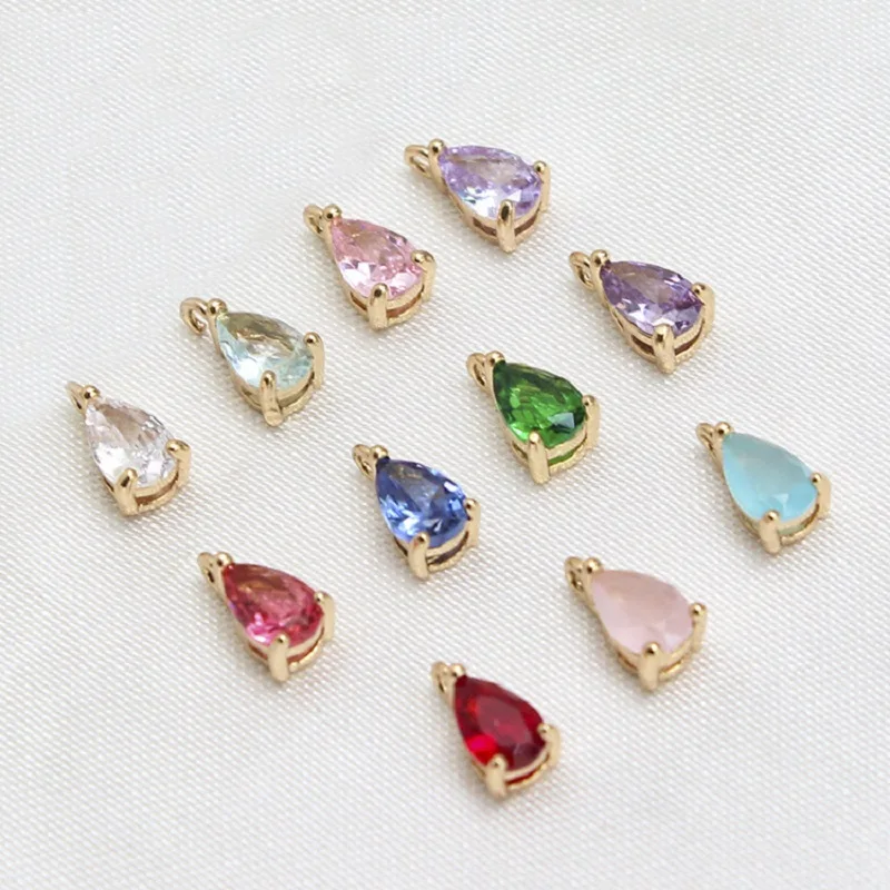 

6Pcs Brass Gold Plated Cubic Zirconia Teardrop Pendant Colorful Glass Charms for DIY Earring Necklace Bracelet Jewelry Making