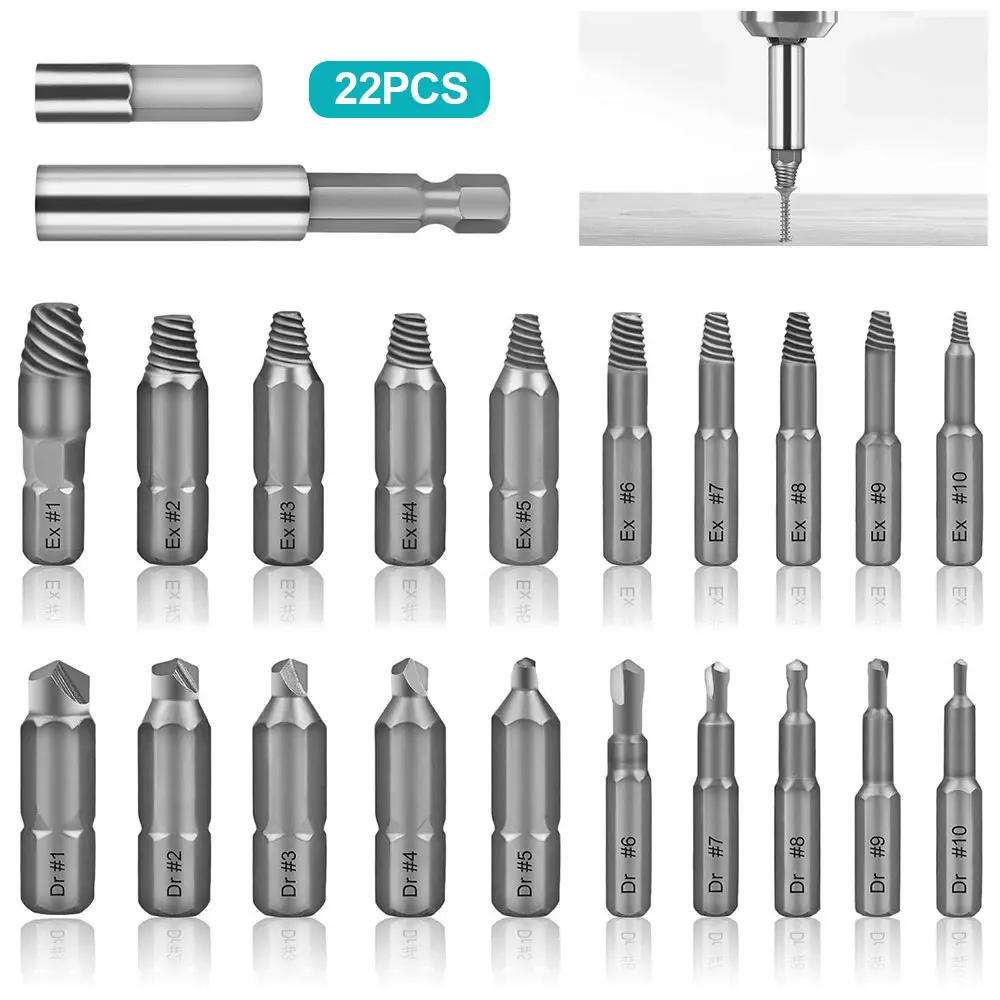 

Инструмент для удаления поврежденных винтов, набор из 22 скоростных сверл для извлечения сломанных болтов, инструменты для ремонта