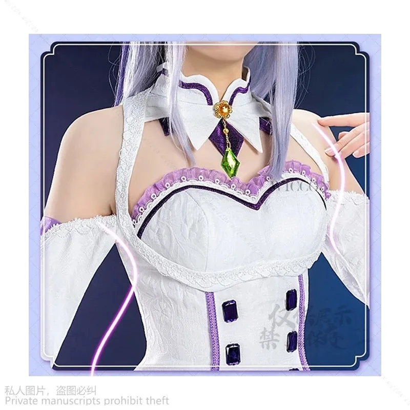 Фото Аниме Re Zero Kara Hajimeru Isekai Seikatsu Emilia костюмы для косплея женское платье с головным убором для вечеринки на Хэллоуин Lolita Cosx; 8 №4