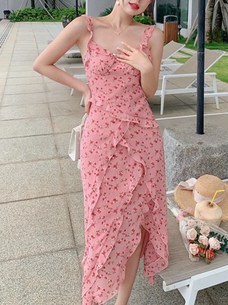 

Summer New Women Fashion Casual Spaghetti Strap Holiady Beach Dress Vestdios Female Elegant Party Clothes