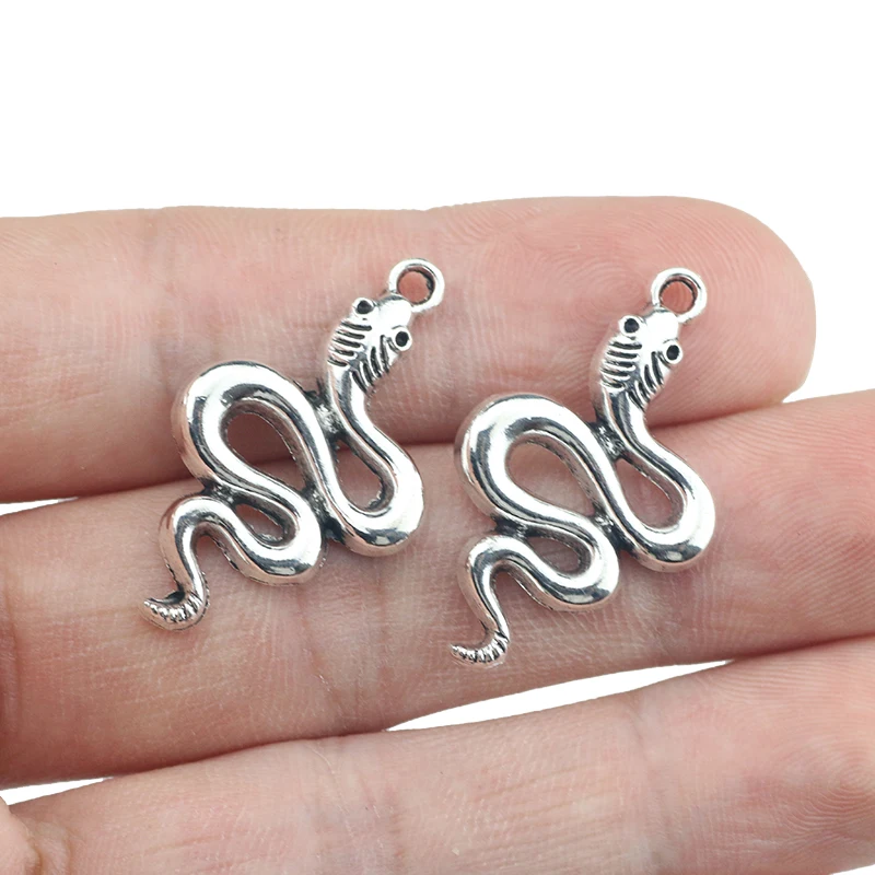 

10 Pieces 18*30 mm Newest Style Antique Silver Color Snake Wicca Charms Pendant Keychain For DIY Jewelry Making
