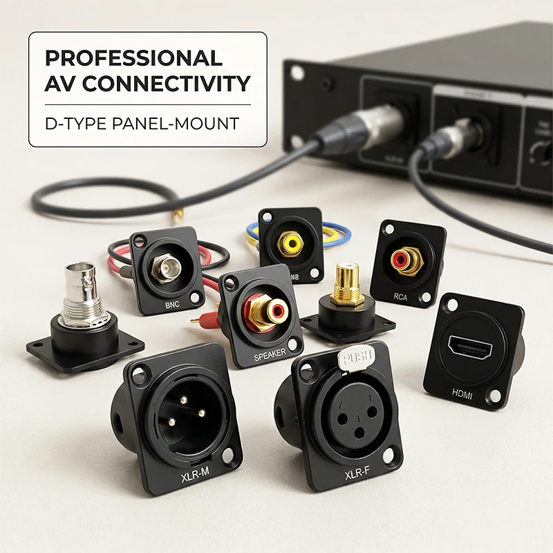 Фото Полный комплект разъемов D-Sub для монтажа на панель – XLR 3P/5P, RCA Phono, BNC 75Ω для профессиональных аудио- и видеосистем №1