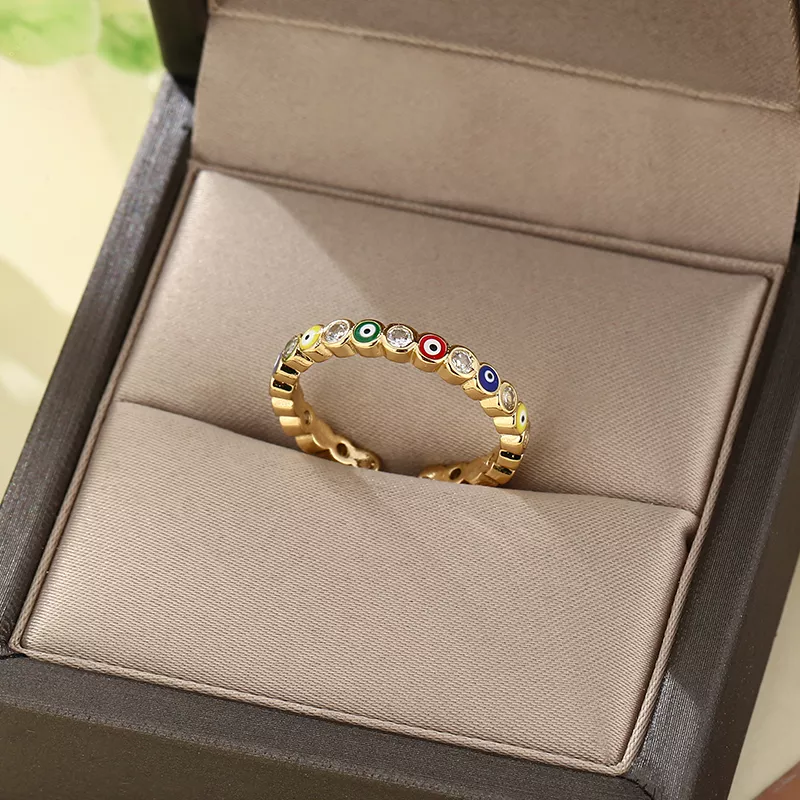 Neue Glück Blau Türkische Bösen blick Offenen Ring Edelstahl Gold Farbe Finger Ringe Einstellbar für Frauen Mädchen Männer Mode schmuck