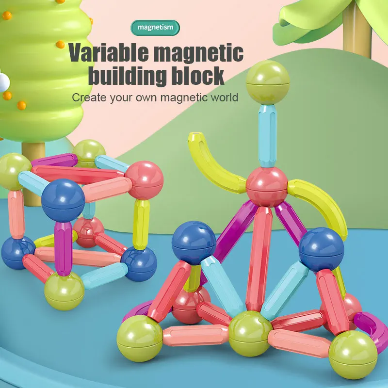 

3D Assembly Magnetic Building Blocks Set Large Particles Montessori Magnetic Rod Assembly Toy Smooth for Children Education Gift