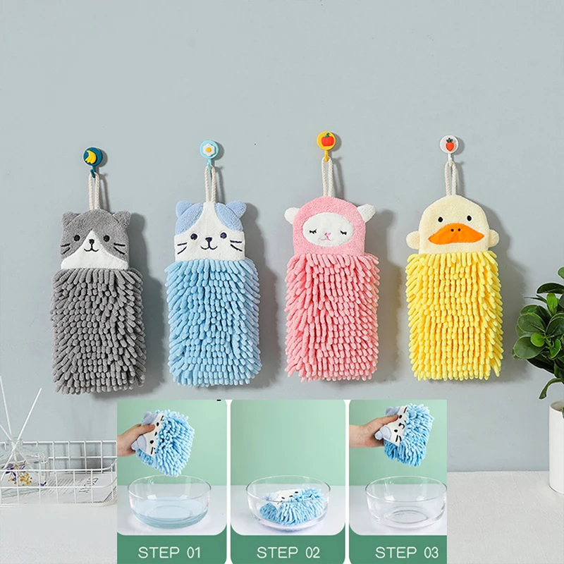 

Cartoon Animal Handkerchief Chenille Cute Hand Wipe Face Towel Kitchen Hanging Towel Bathroom Towel Home Kitchen Cleaning Tool