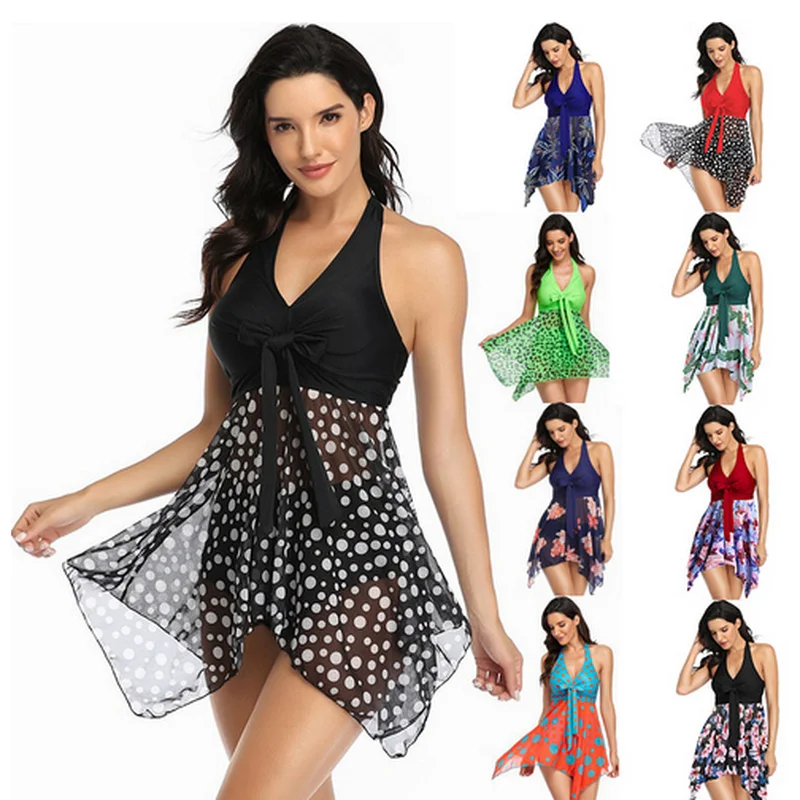 

Swimsuit Women New Swimwear Hot Sale Outdoor Sports Printed Mesh Skirt Mid-length Skirt Sexy Fashion Beach Split Dress 2022