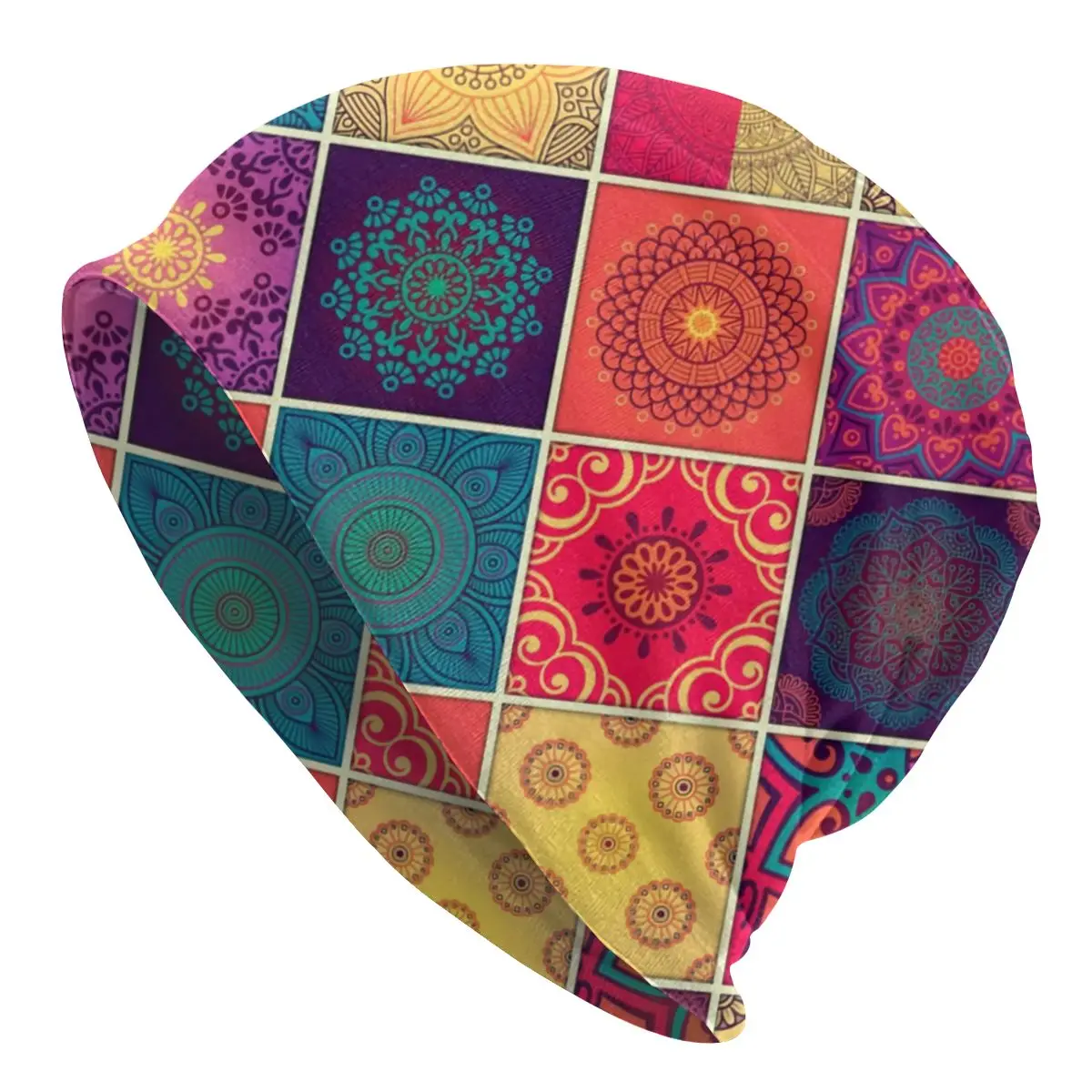 

Красочная Шапка-бини в стиле бохо с мандалой, зимняя теплая шапка унисекс, мужские вязаные шапки, зимние шапки для мужчин и женщин