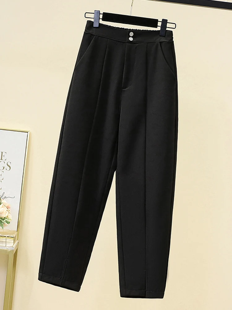 2023 Spring And Autumn New Straight High Waist Elastic Waist Ankle-length Pants Women Solid Color Fashion Office Lady Trousers