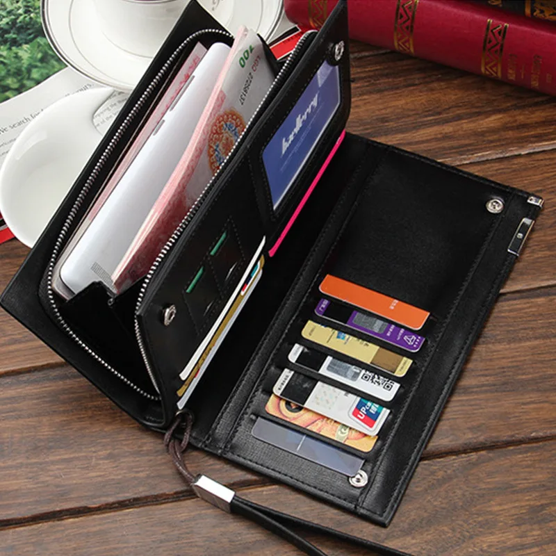 Men's Wallet Long Multi-functional Zipper Handbag Men's Fashion Casual Wristlet Wallet for Men with Photo Slot