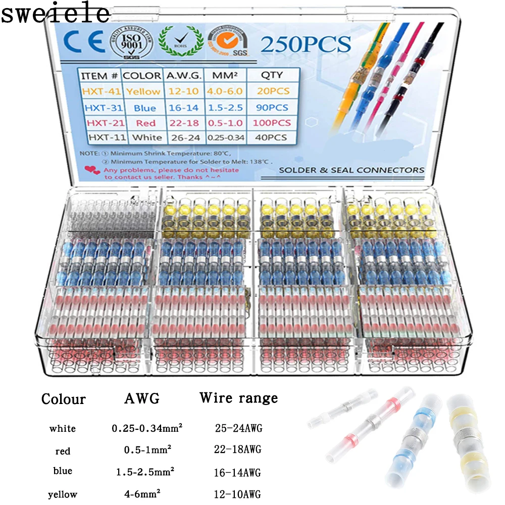 

50-800PCS Solder Seal Quick Wire Connectors Heat Shrink Butt Electrical Waterproof Kit Sleeve Connect Insulated Tube Para Termin