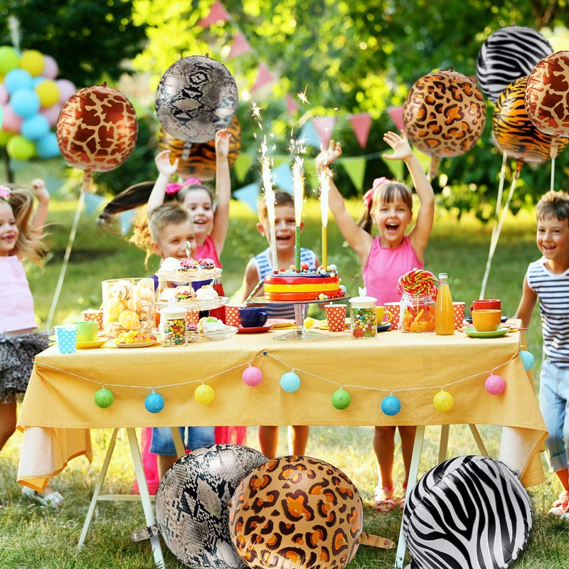 22 Inches Large Animal Print 4D Wild Mylar Foil Zebra Stripe Liners Cheetah Round Balloons for Jungle Theme Baby Shower Birthday images - 6