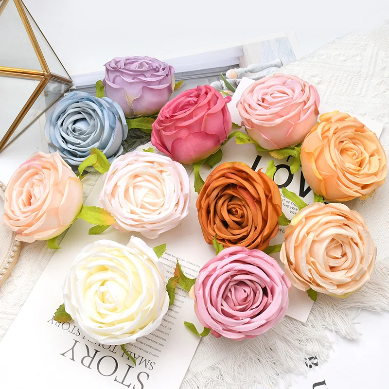 

20pcs/7-8cm Princess White Rose Artificial Silk Flower Heads DIY Wedding Decoration Party Wreath Scrapbooking Craft Fake Flowers