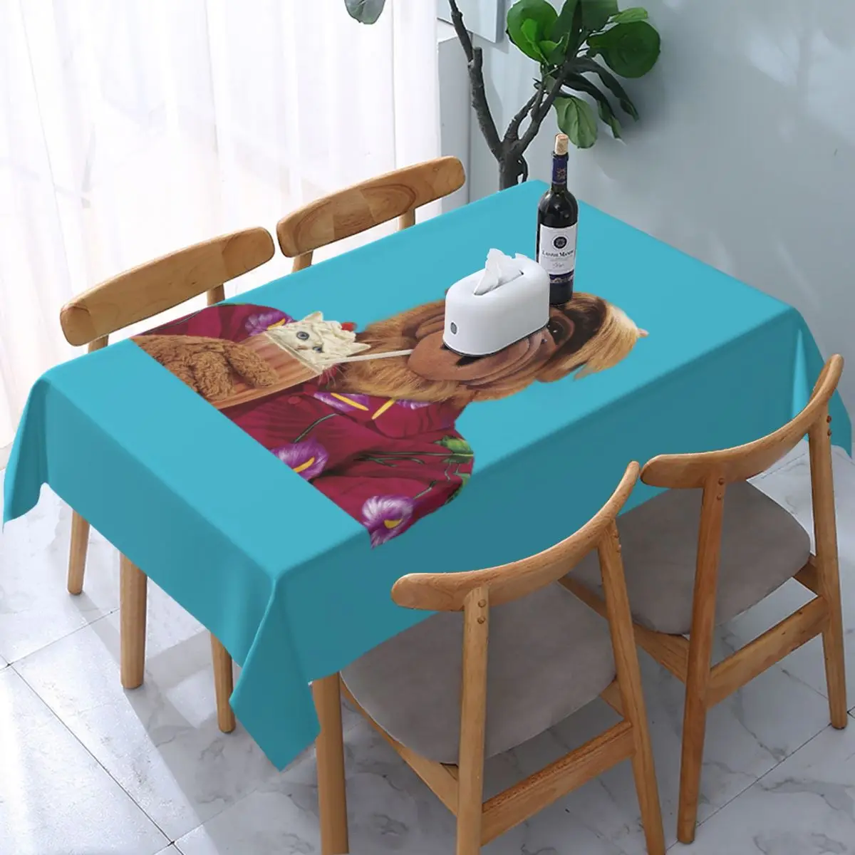 

Rectangular Waterproof Funny Alf Meme Tablecloth Backed Elastic Edge Table Covers Alien Life Form Sci Fi Tv Show Table Cloth