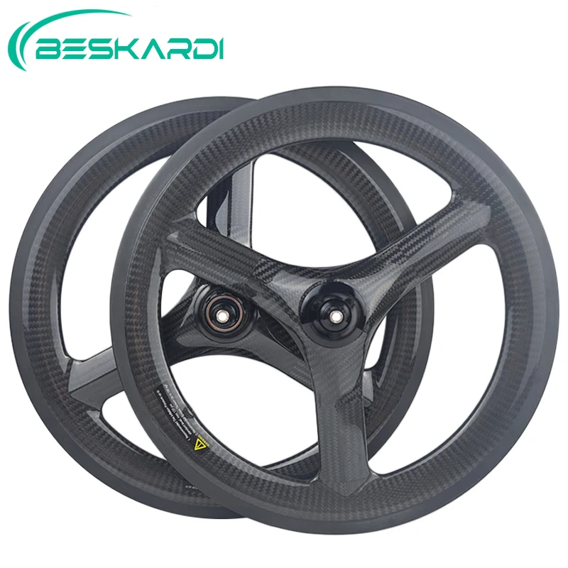 

Folding Bicycle 16inch 349 Trispokes 3-7 Speed Carbon Wheels 74/112mm Rim Brake T700 BESKARDI For Brompton 3sixty