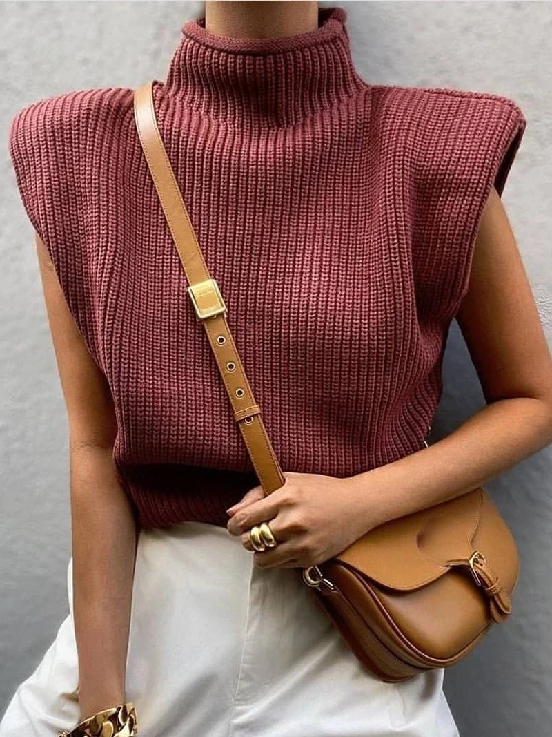 

Casual Women's Sweater Vest Sleeveless Pullovers Turtleneck 2022 Autumn Winter Fashion Tops Streetwear Female Knitted Vests