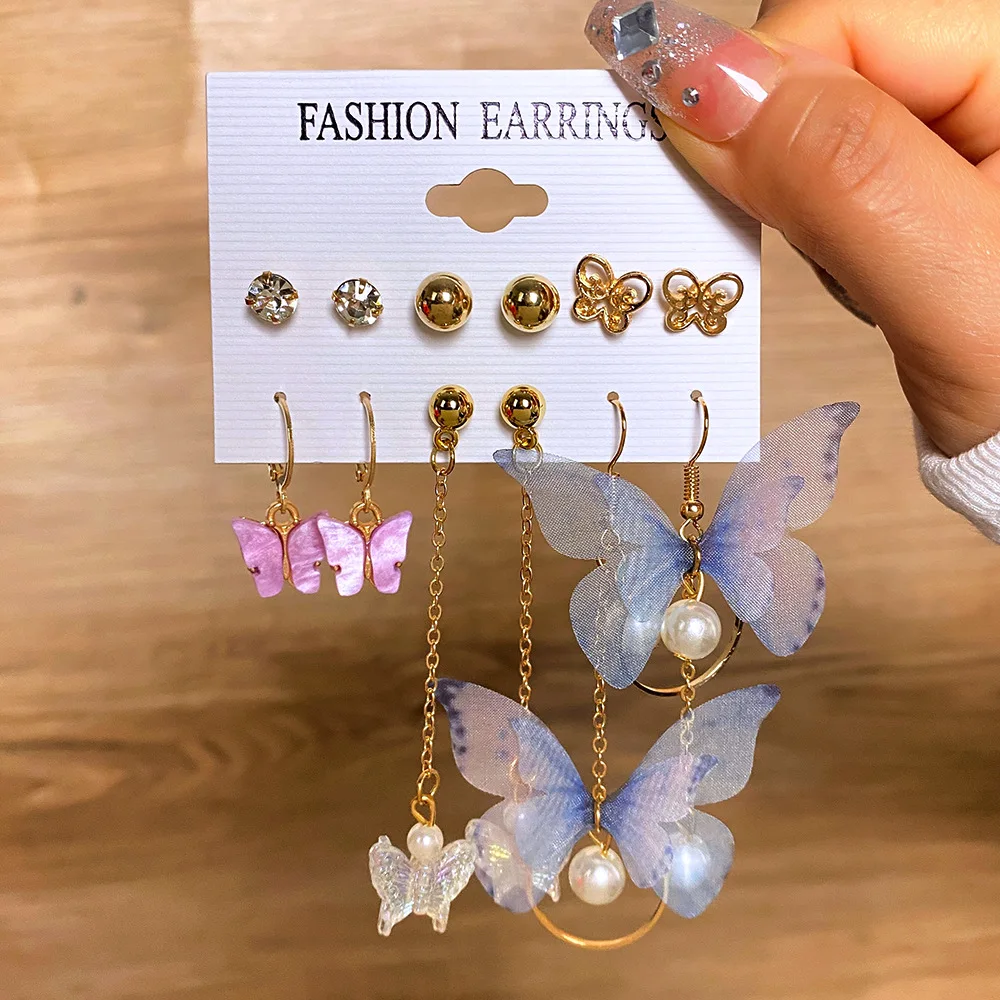 

Jewelry Earrings For Women Butterfly Earrings Asymmetric Acrylic Mesh Butterfly Pendant Earring Combination Earrings Party zyz