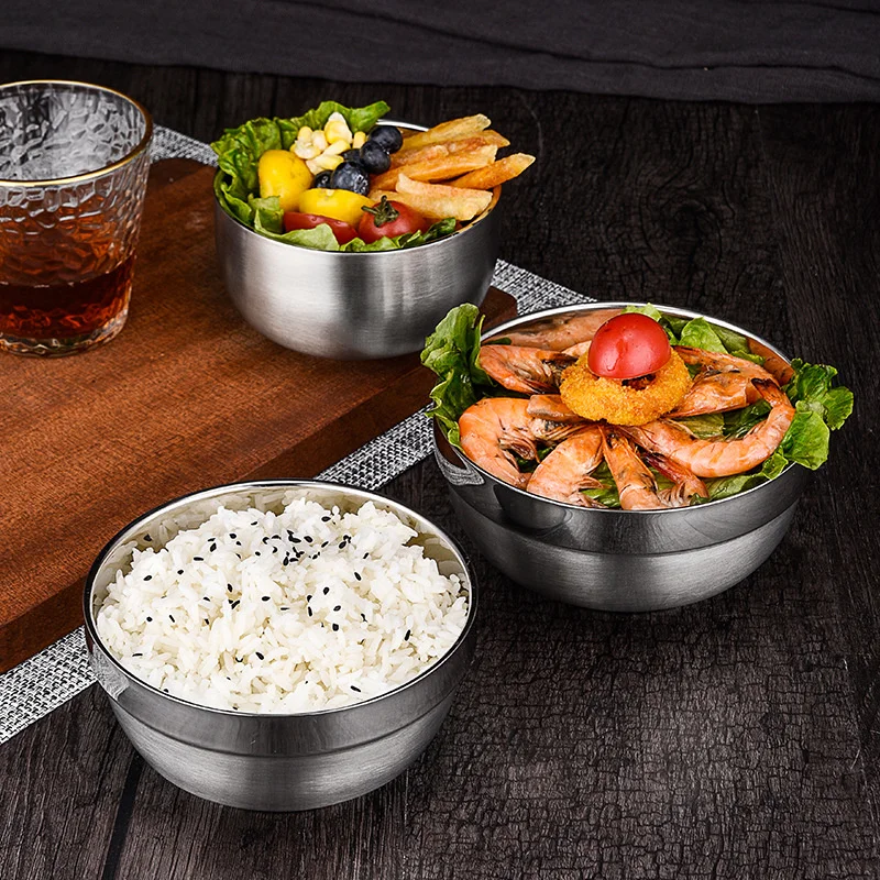 

Thickened Stainless Steel Rice Bowl Double-layer Heat Insulation Anti-scalding Kid's Bowl Household Multi-purpose Salad Bowl