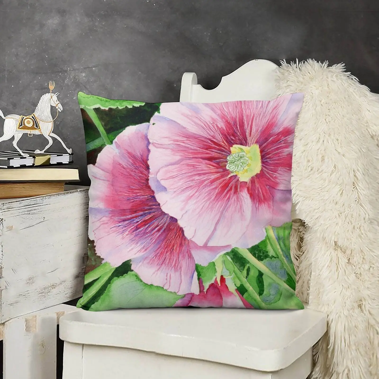 Розовые подушки Hollyhocks рождественские наволочки декоративные Новогодняя подушка