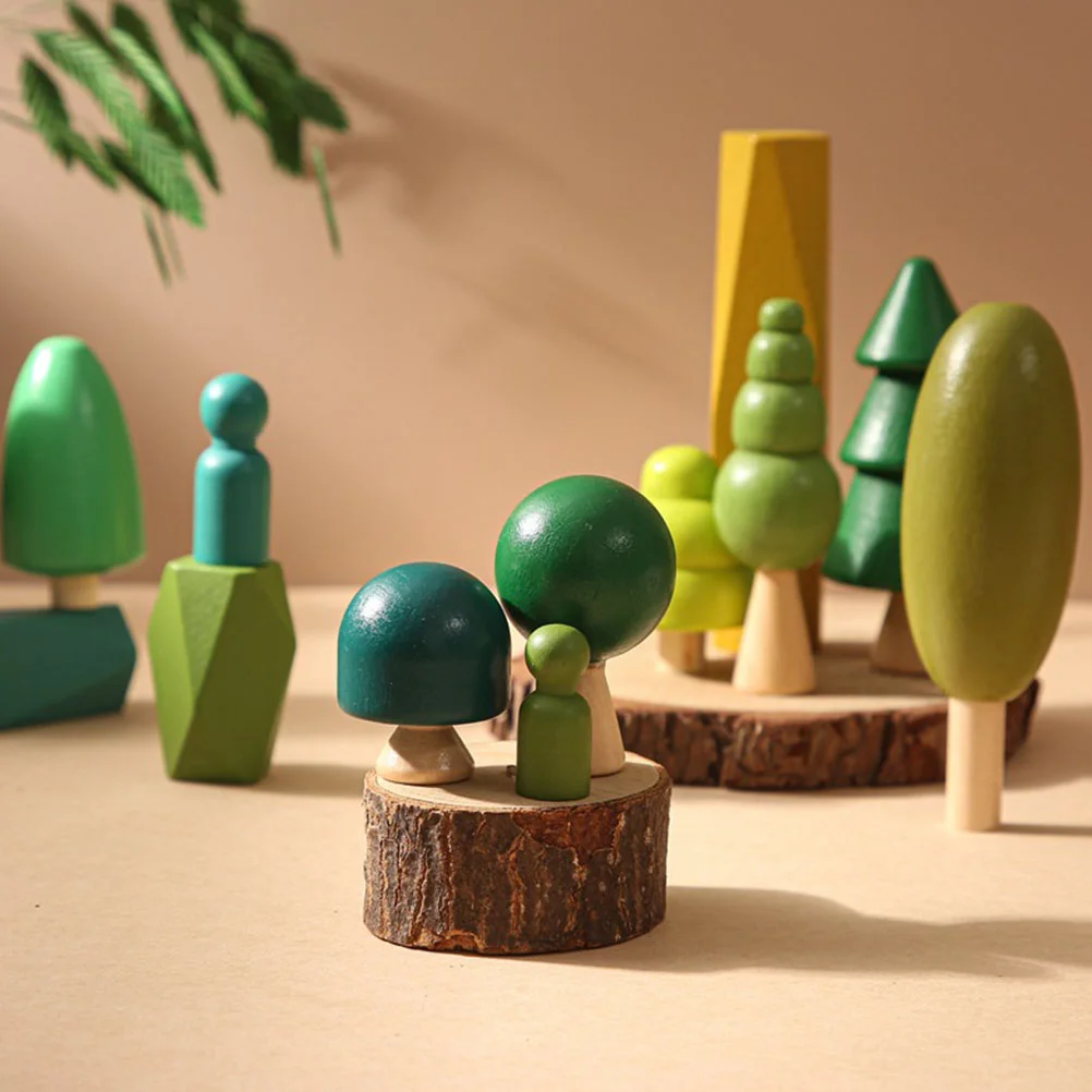 

Ornaments Mini Tree Cake Decoration Forest Toy Montessori Wooden Block Stacking Game Small Trees