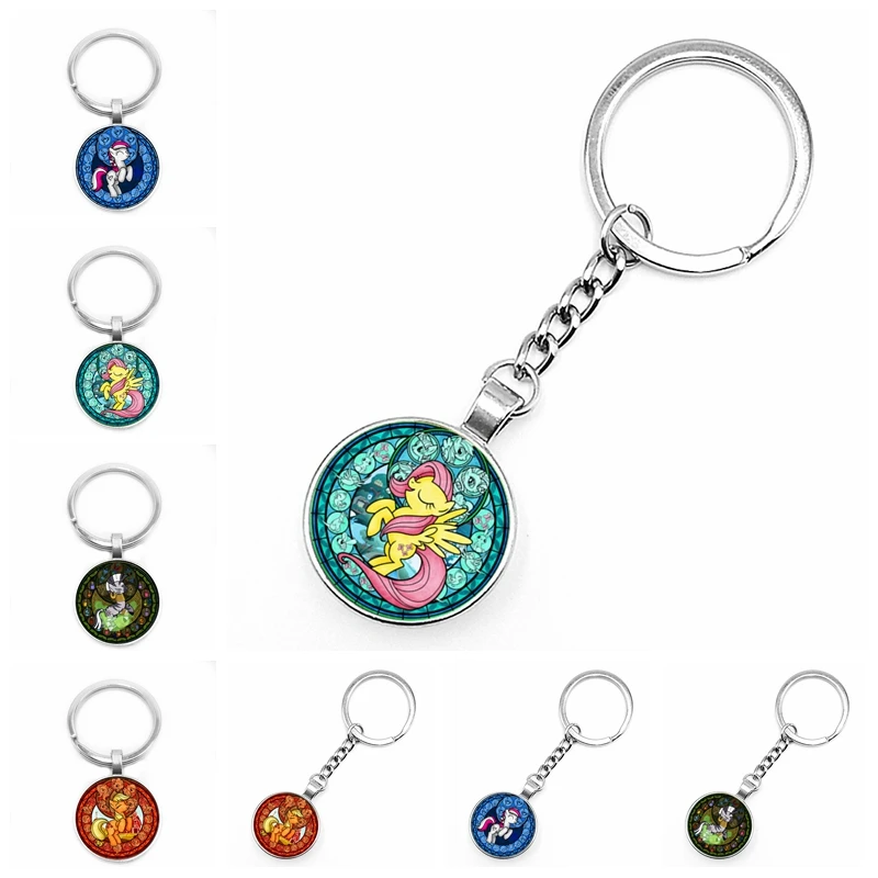 

2020 New Cartoon Peripheral 4 Color Unicorn Keychain Glass Convex Personality Pendant Keychain Gift