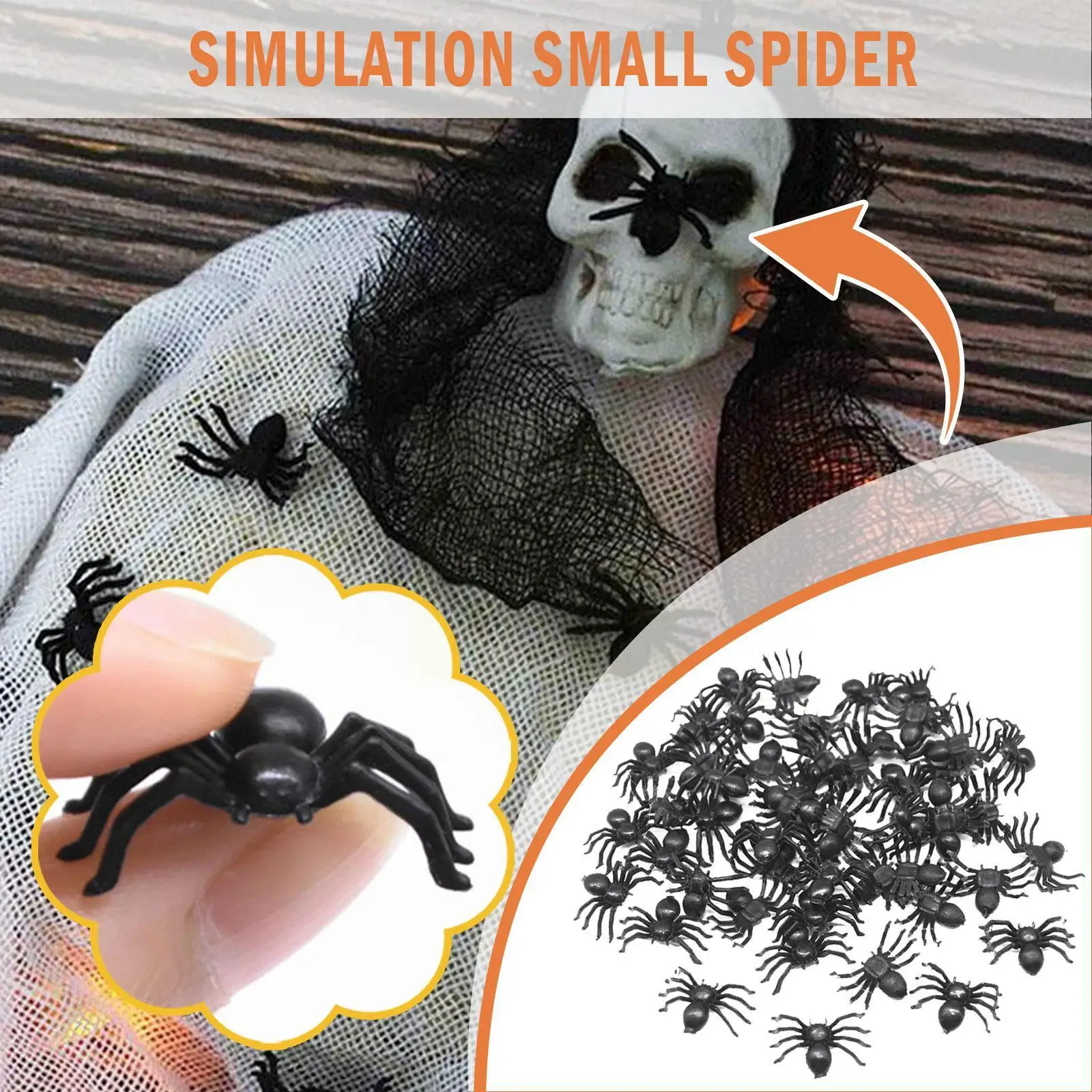 

50/100pcs Simulation Small Spider Halloween Black Luminous Mini Small Decoration 2cm Plastic Spider Toy W0O2