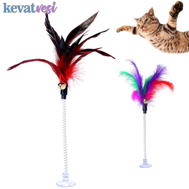 

5Pcs Pet Cat Toys Swing Spring Cat Teasing Stick Feather Cats Toy with Bell Interactive Suction Cup Kitten Toys Pets Supplies
