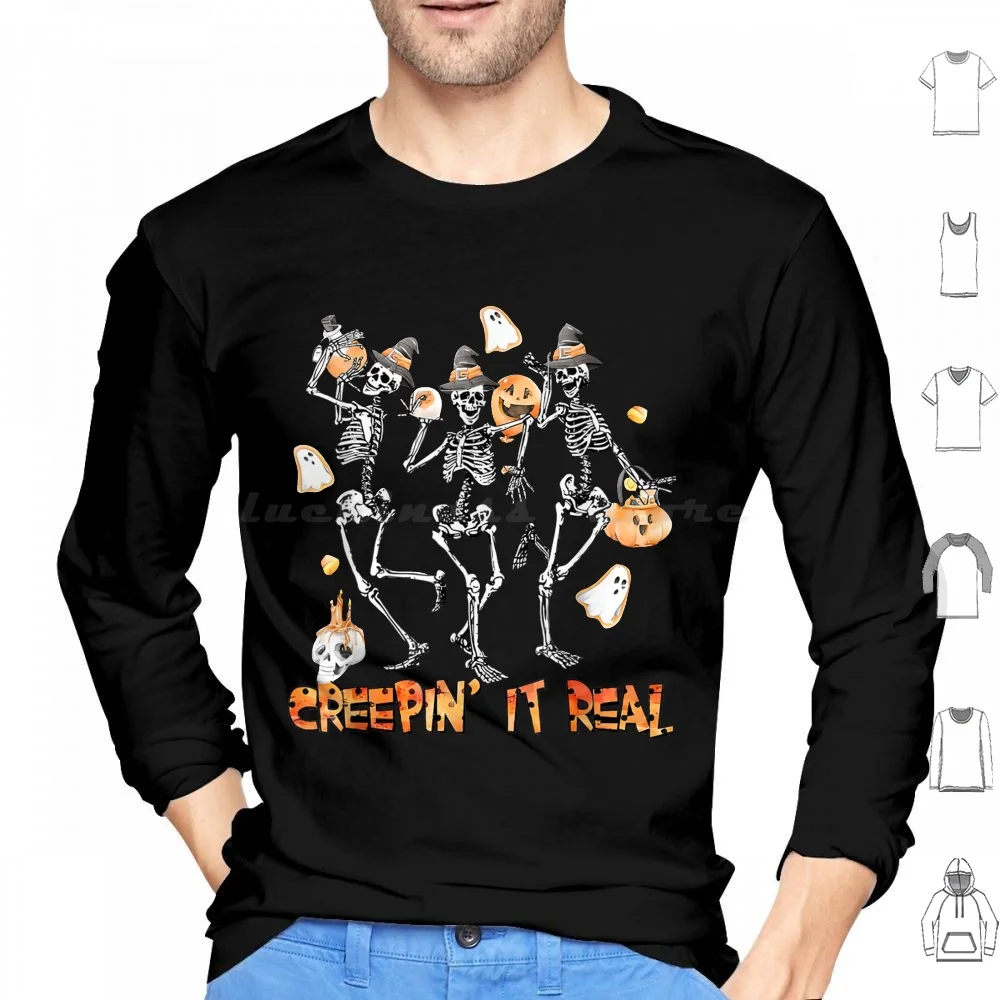 

Creepin It Real Dancing Skeleton Halloween Costume Hoodies Long Sleeve Creepin It Real Skeleton Dancing Skeleton Funny