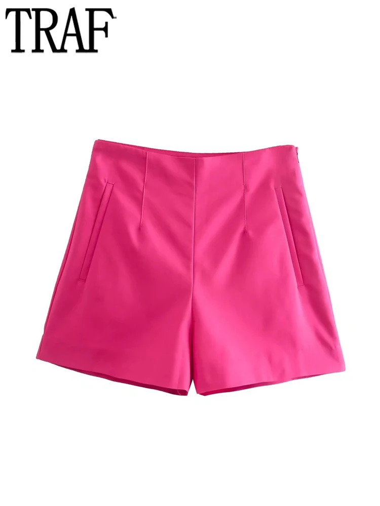 

TRAF Pink Shorts Woman Y2K Streetwear Women High Waist Short Pants Ladies Korean Style Beach Short Summer Casual Baggy Shorts