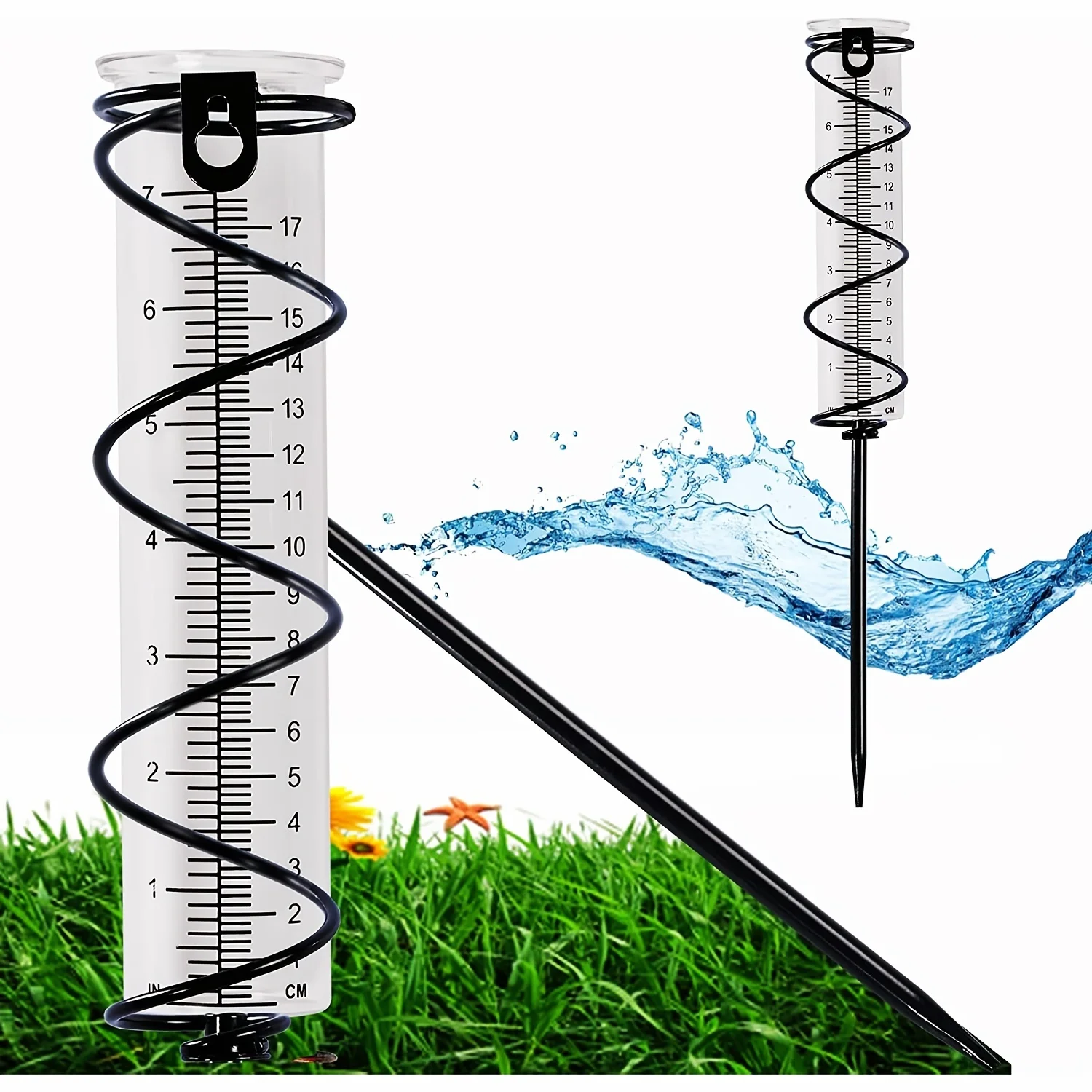

1pc Glass Rain Gauge With Detachable Spiral Stake, Rain Water Meter Measuring With Metal Frame, Outdoor