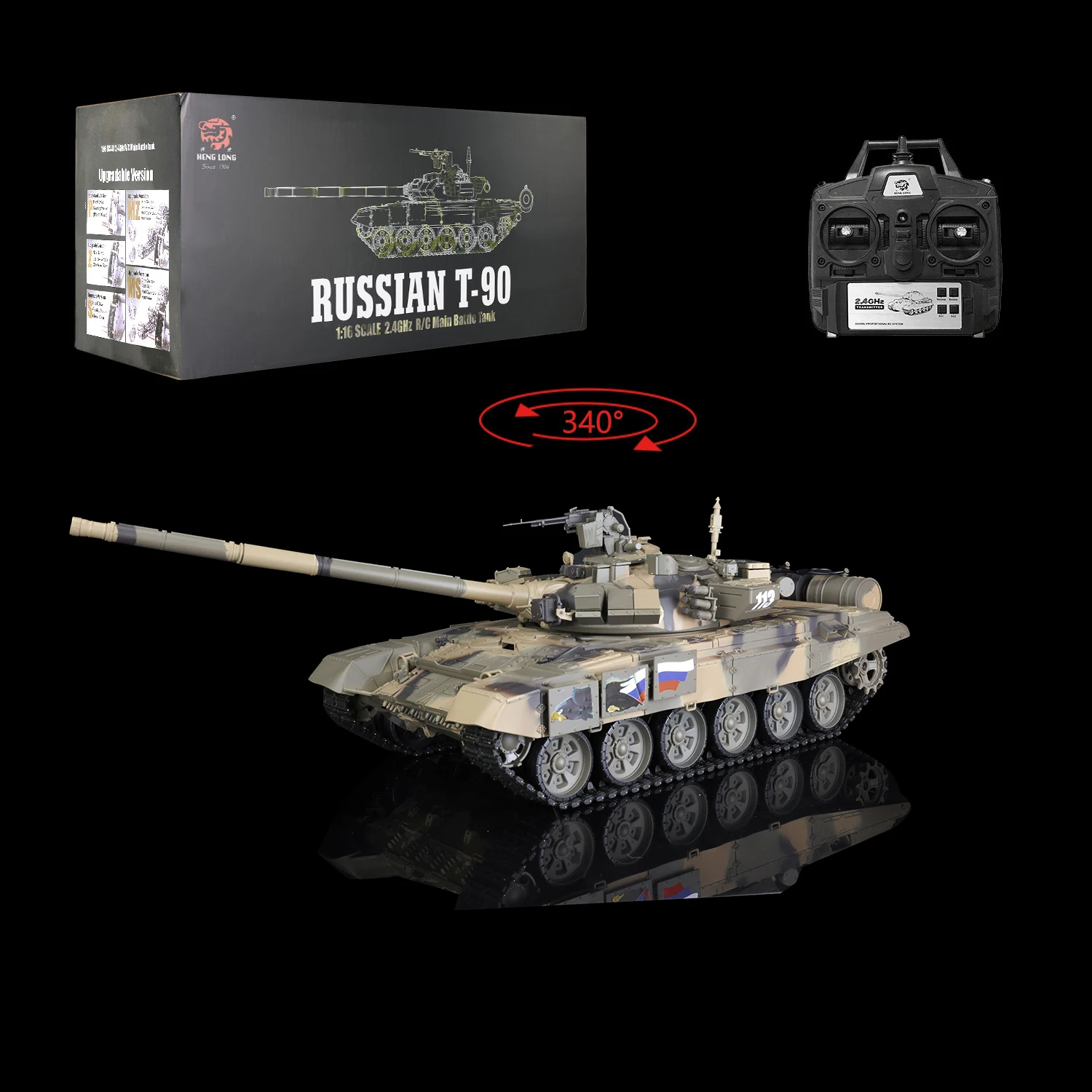 

1/16 Scale 2.4Ghz HENG LONG 7.0 Plastic Ver Russia T90 RTR RC Tank 3938 Model Toys Radio Cars Machine Gun BB Shoot TH17842