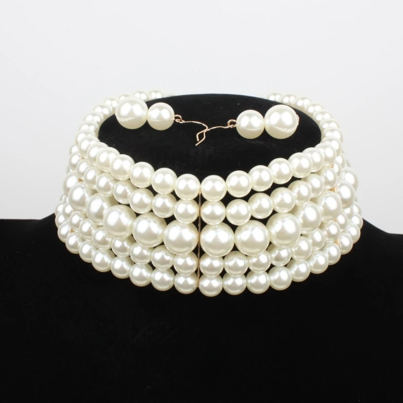 

Simulated Pearl Necklaces & Earrings Bridal Choker Necklace Fashion Accessories 264E