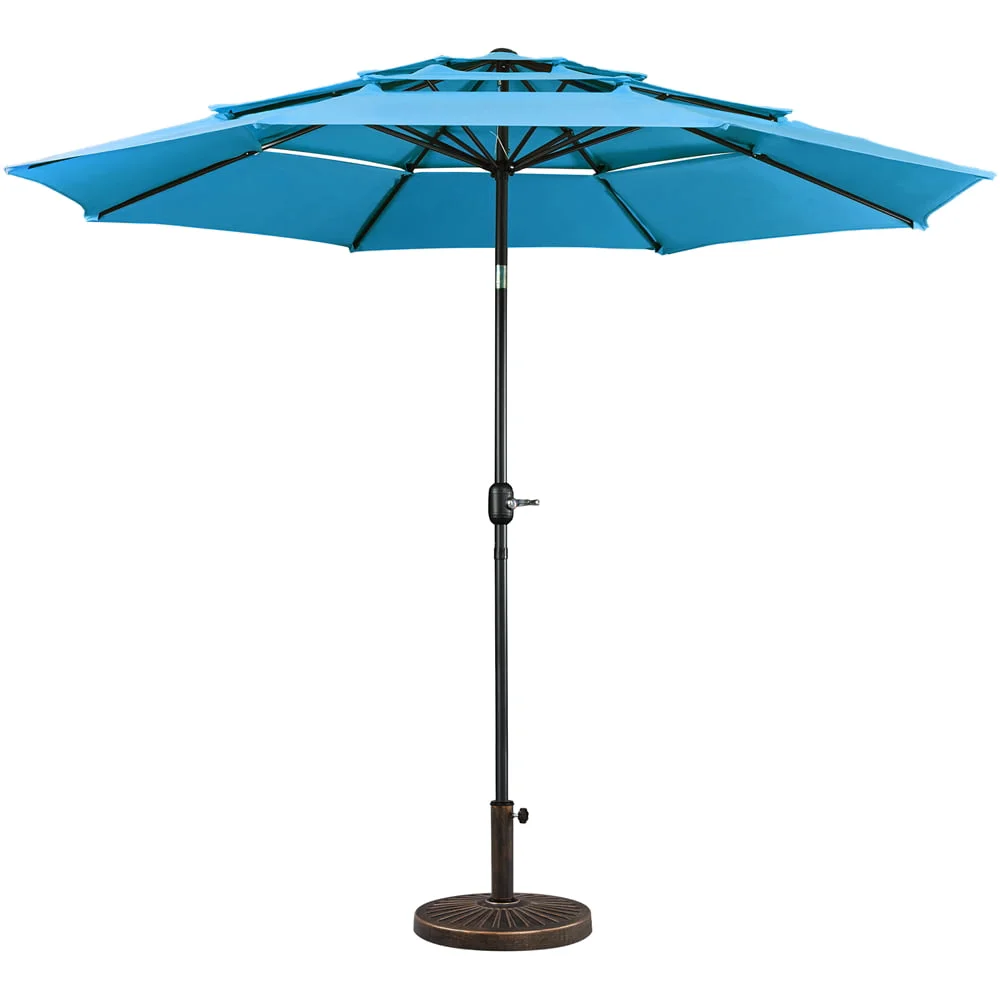 

SMILE MART 10ft Patio Umbrella with 18" Bronze Base Set, Sky Blue Umbrella Beach Parasole De Terrase Exterrieur Shade Umbrellas