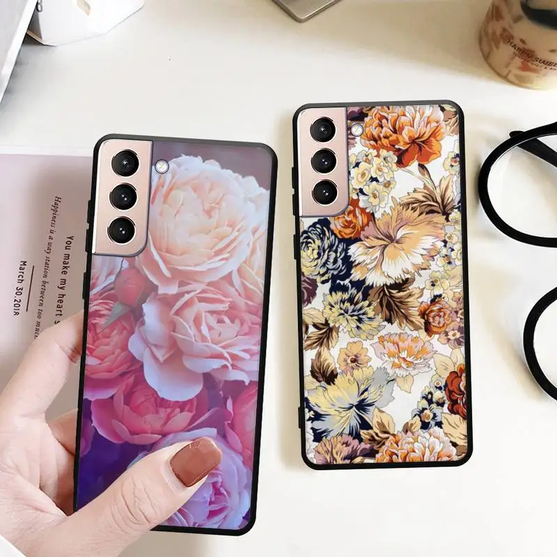 

Retro big flower Phone Case for Samsung S22 S21 S20 ultra pro plus S10 S9 S8 Note 20 10 Ultra phone Bumper Covers