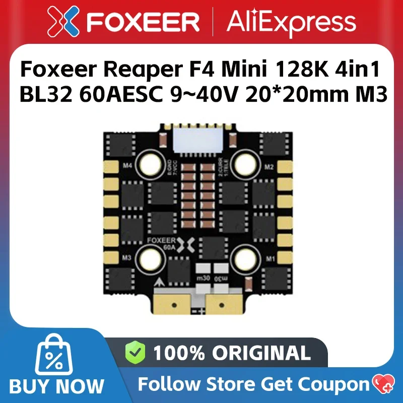 Фото Foxeer Reaper F4 128K Mini 45A / 60A / 65A BLheli32 4-в-1 Бесколлекторный ESC DSHOT1200 3-6S 3-8S для RC FPV гоночных и фристайл дронов №1