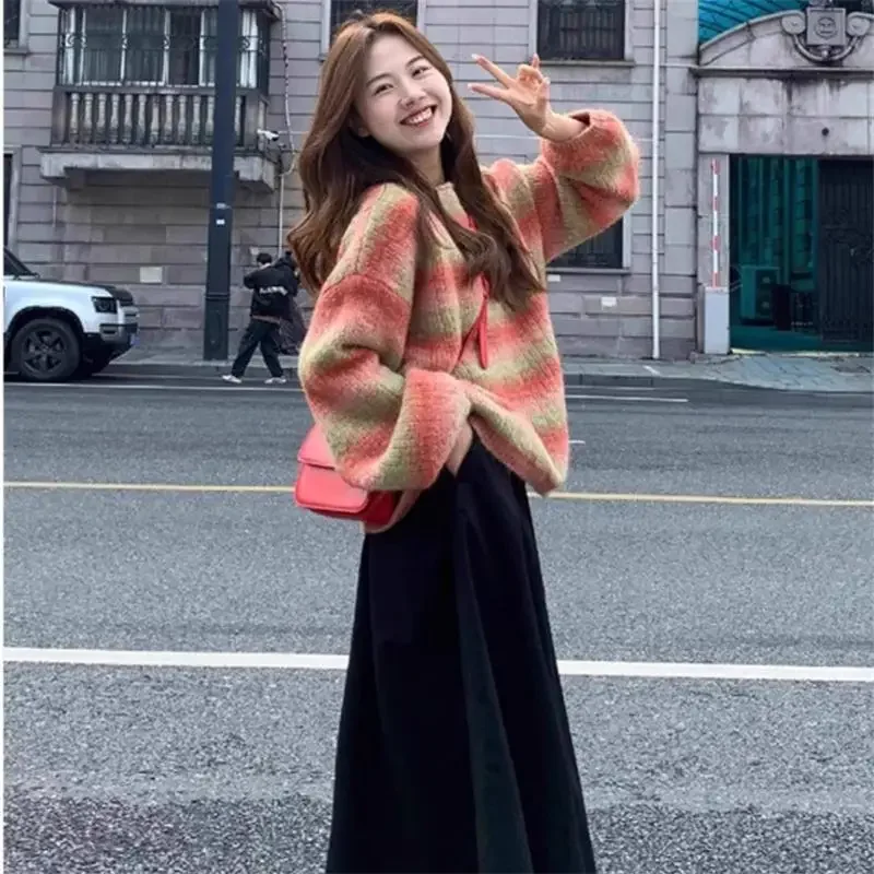 Миниатюрный вязаный топ женский возрастной модный свитер свободного покроя в