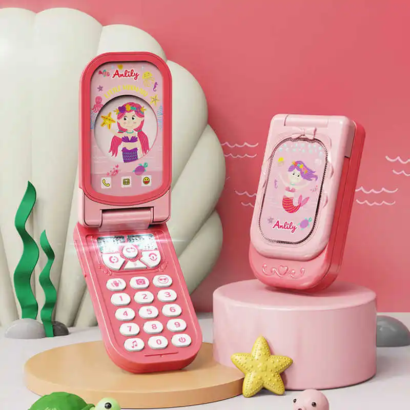 

Electric Cell Phone Toy Flip Cover Rotating Simulation Phone English Learning Educational Musical Mobile Phone Toy for Kids