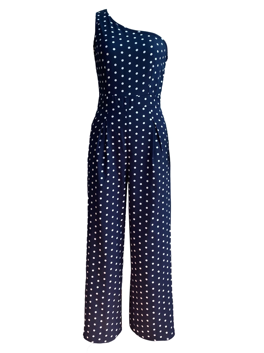 

Женский комбинезон в горошек, с открытой спиной, на одно плечо, без рукавов