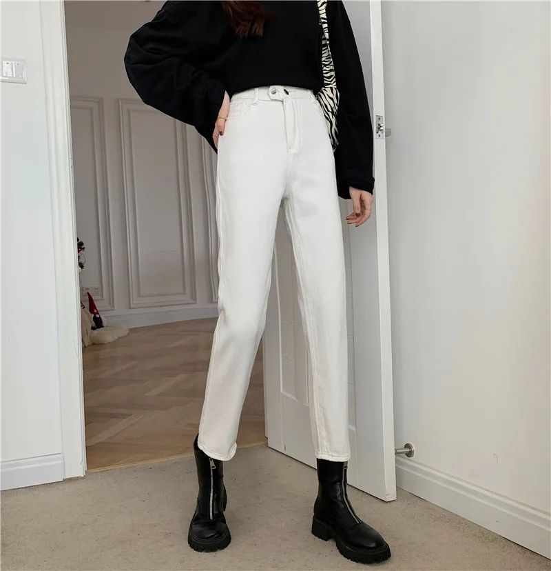 N2201   New fashion all-match high waist slim loose straight pants jeans