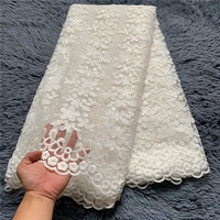 high quality african nigerian tulle white lace fabric embroidery milk silk voile cord french dress prom party gown 5 yards ji083