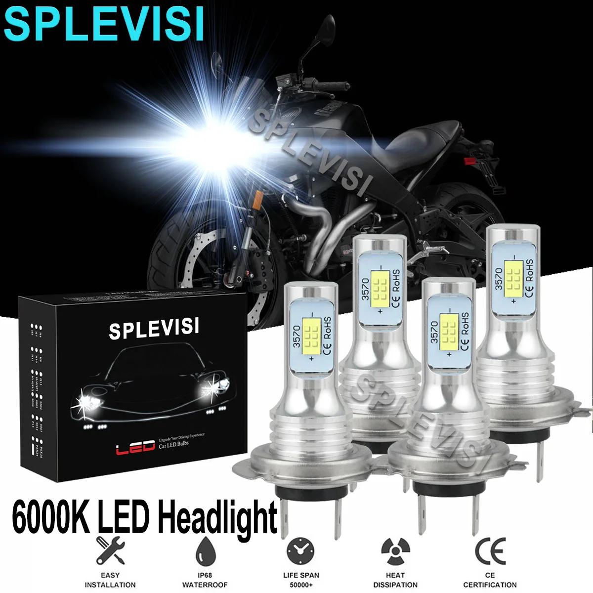 

4x140 6000K Pure White Motorcycle LED Headlight High Low Beam Kit For Buell Lightning XB12Scg 2005-2010 Lightning XB12S 04-2008