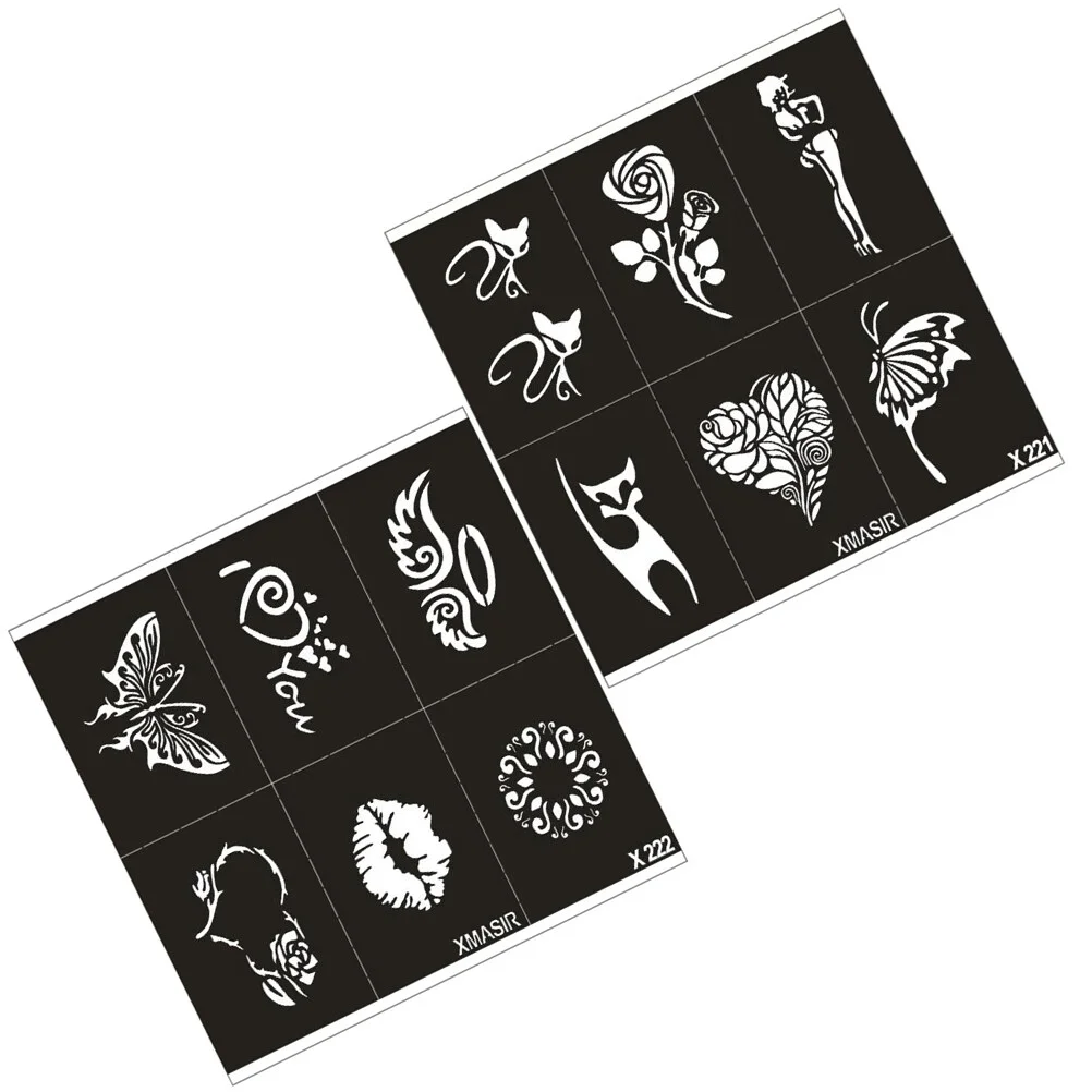 

2 Sheets Hollow-out Stencils Assorted Pattern Tatoo Cards Painting Moulds DIY Supplies for Home Shop