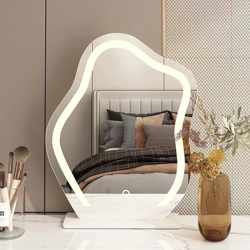 

Luxury Nordic Makeup Mirror Table Design Rotating White Irregular Bathroom Smart Mirror Dressers Deko Wohnzimmer Home Decoration