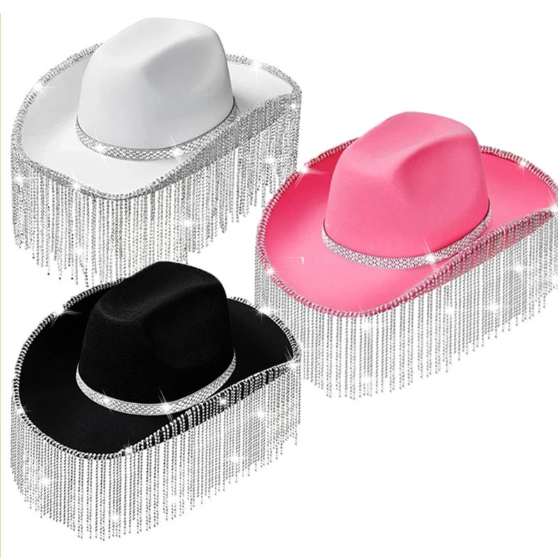 

Spring Sunproof Wedding Cowgirl Hat with Curved Brim Hat for Bachelorette Party