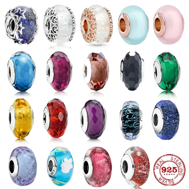 

New 925 sterling silver rose series multi-faceted Murano glass bead fits original Pandora small jewelry bracelet DIY jewelry